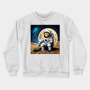 Teddy wearing a space suit Planting Flowers on the moon Crewneck Sweatshirt
